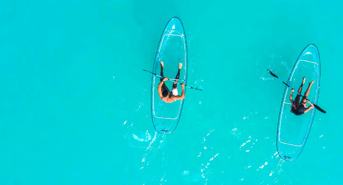 transparent kayak in the lagoon